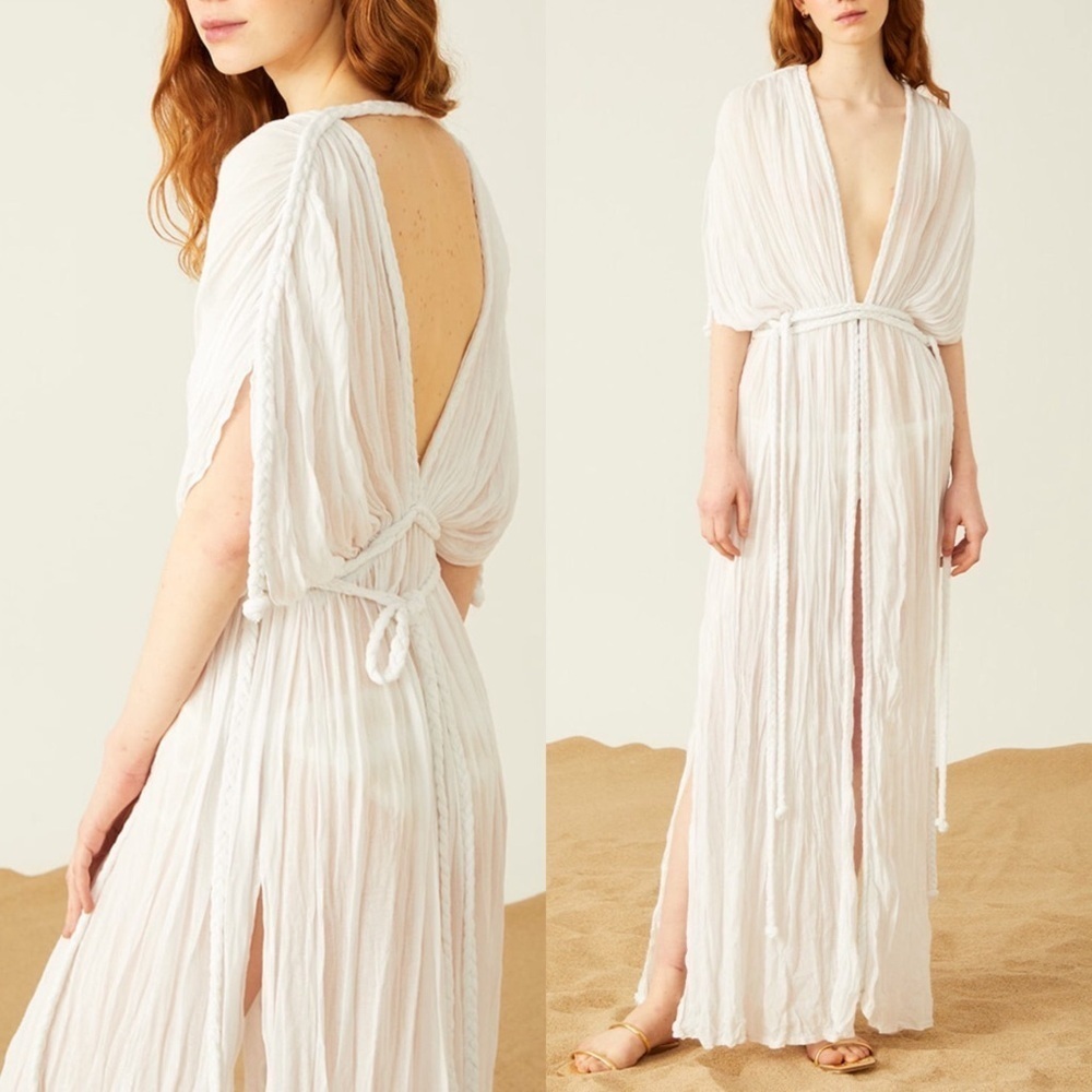 White Crinkle Maxi Swim Coverup Dress